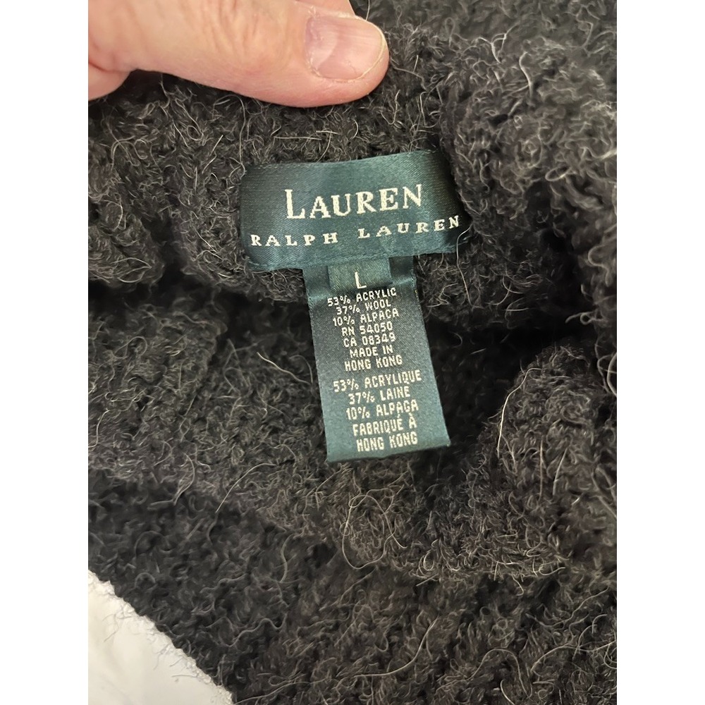 Lauren Ralph Lauren Wool Alpaca Blend Mock Neck Sweater Gray L Cozy Fisherman - Picture 5 of 6